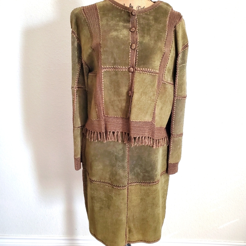 NWOT- Never Worn. Two Piece Olive Green Suede Set.